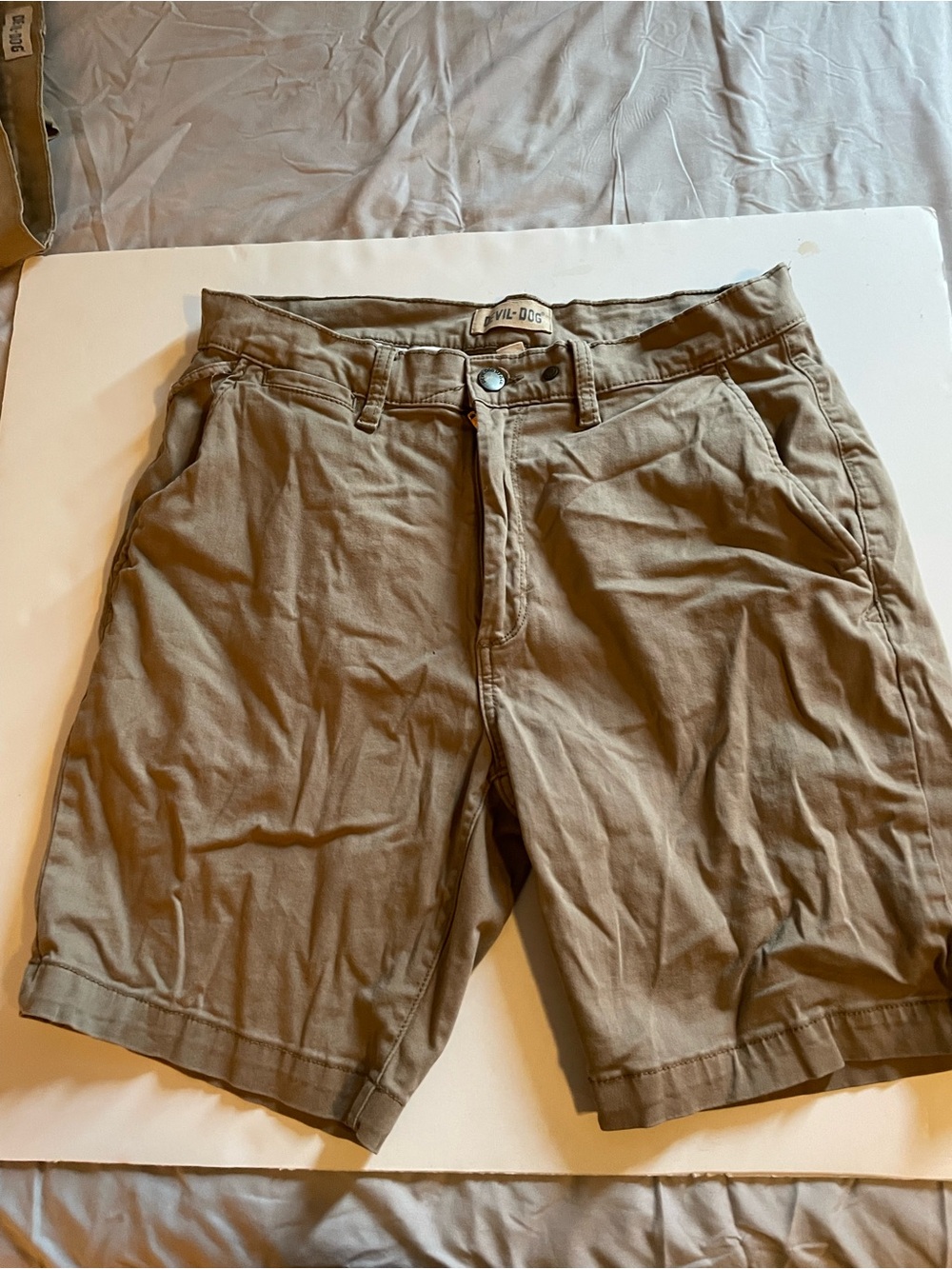 Devil Dog Dungarees Men's stretch Chino short - 32W - 9” inseam in Rugged Tan.